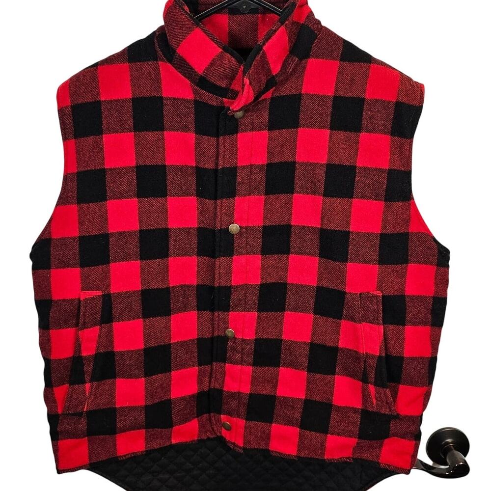 Vintage Claybrooke Outdoors Wool Blend Buffalo Plaid Quilted Vest Mens Large Red